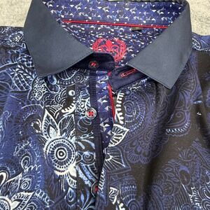 Au Noir Mens 2X Polo Shirt Blue Paisley Mandala Mercerized Cotton Short Sleeve